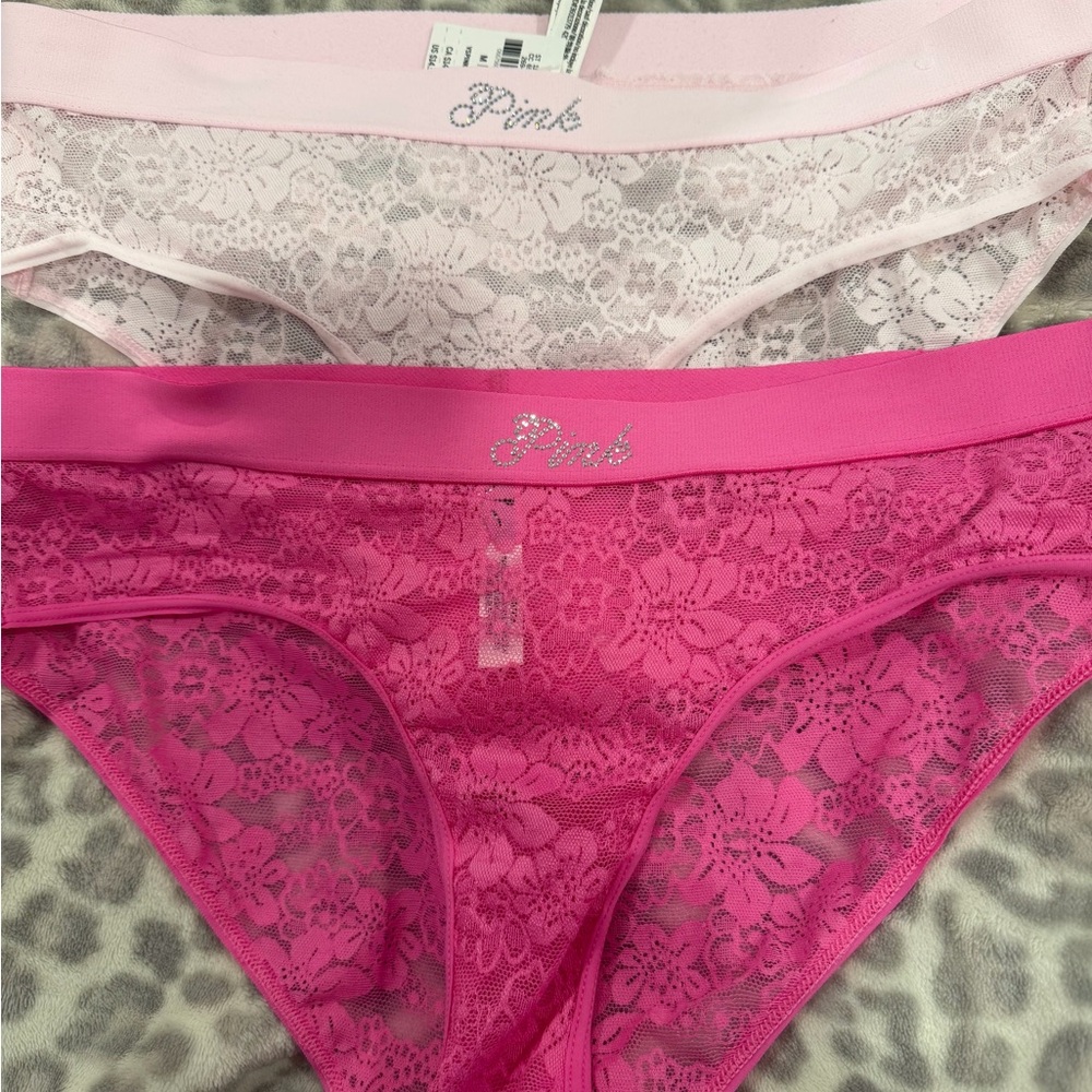 Victoria’s Secret PINK Sparkly Rhinestone Lace Pink Undies size M